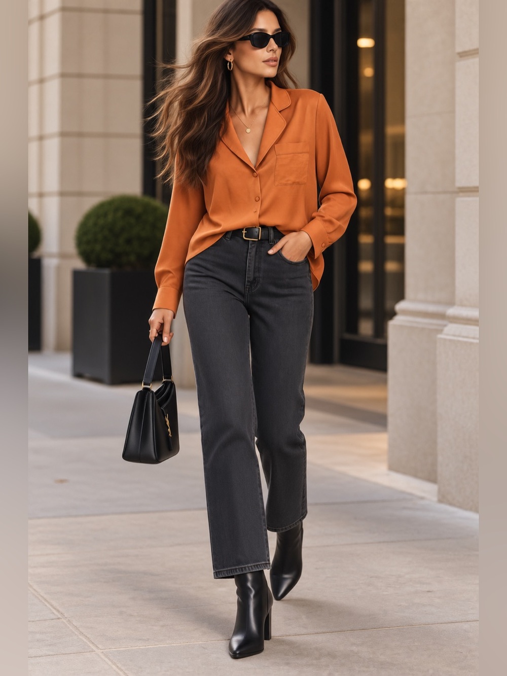 Topshop Burnt Orange Silk Women Button-Down Shirt, gorgeous 🍁